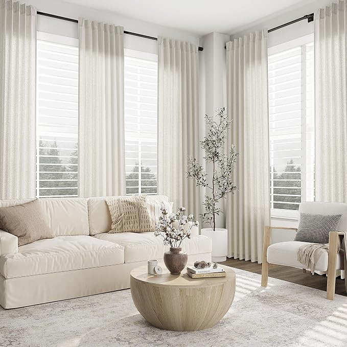 Aersas Silver Pinch Pleat Linen Curtains 96 Inch Length 2 Panels Set for Bedroom Dinging Room Semi Sheer Boho Farmhouse Neutral Window Curtains 96 Inches Long for Living Room Nursery 40x96