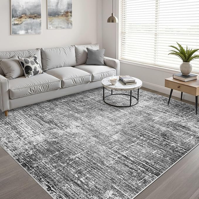 8x10 Area Rug Living Room: Washable Large Neutral Black Rug Abstract Soft Modern Stain Resistant Indoor Floor Non-Slip Carpet for Bedroom Nursery Kids Office Playroom Dining Room Under Table Home