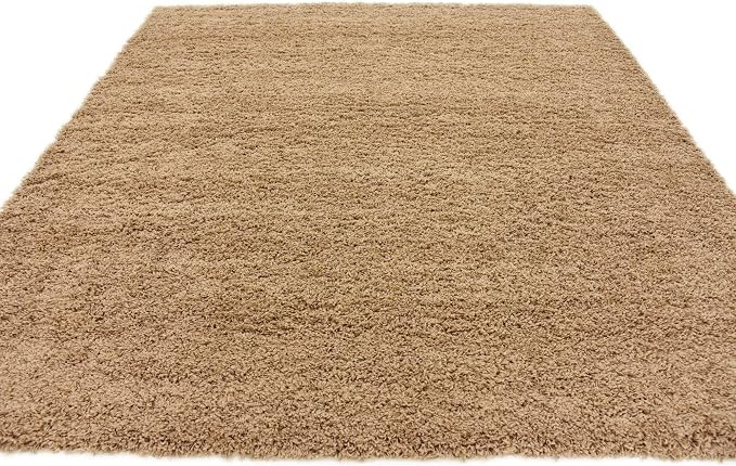 Unique Loom Solid Shag Collection Area Rug (7' 10" Square, Sandy Brown)