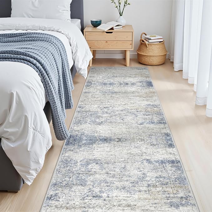 2x7 Runner Rug Non Slip,Washable Hallway Runner Rug,Blue | Neutral Rugs for Kitchen,Entryway,Bedroom,Bathroom,Nursery Room,Thin,Soft Runner Rug,Stain Resistant Indoor Carpet