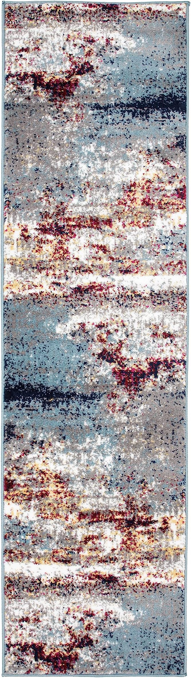 Rugshop Watercolor Distressed Modern Bohemian Runner Rug Multi 2' x 7'