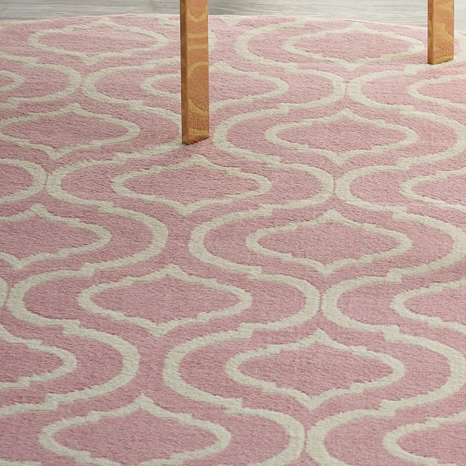 Nourison Home Jubilant Trellis Pink 8' x Round Area-Rug, Easy-Cleaning, Non Shedding, Bed Room, Living Room, Dining Room, Kitchen (8 Round)