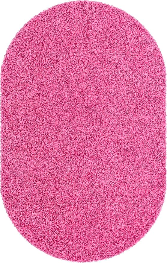 Unique Loom Solid Shag Collection Area Rug (5' 1" x 8' Oval, Taffy Pink)