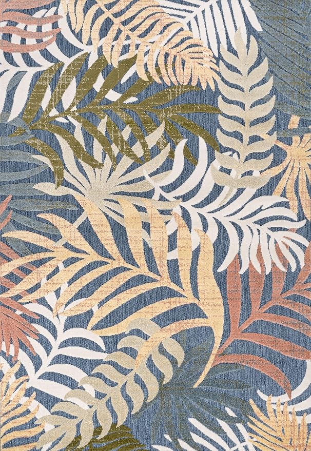 JONATHAN Y Tropics Palm Leaves Indoor Outdoor Area Rug 3x5 Dark Blue/Multi | Ships Rolled, Durable Flat Weave, Lays Flat for Backyard, Patio, Porch, Easy-Cleaning, High Traffic,Pet-Friendly,Non-Shedding