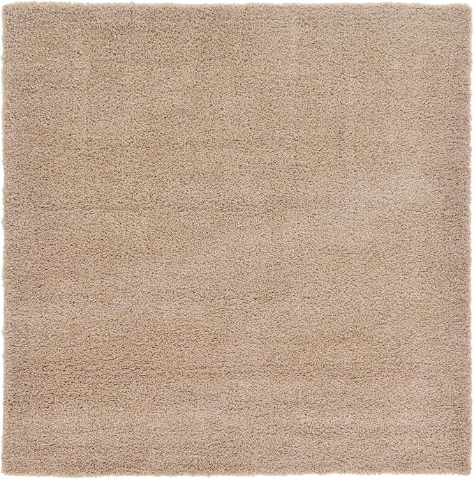 Unique Loom Solid Shag Collection Area Rug (7' 10" Square, Taupe)