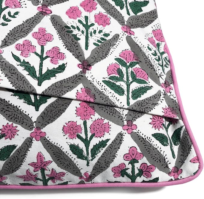 Ridhi Block Print Pink and White Pillow Cover 20" x 20" (Pack of 2) Decorative Couch Pillows for Living Room, Chic Boho Cute Outdoor Pillows Covers Gifts for Spring, Easter and Valentine