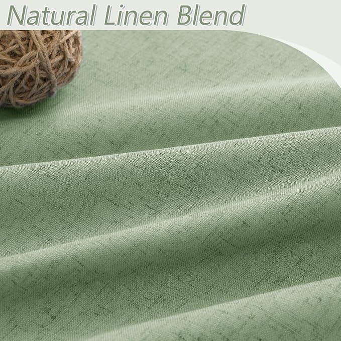 Guken 100% Blackout Linen Curtains 84 Inch Length 2 Panels Set for Living Room Bedroom Back Tab Thermal Insulated Black Out Linen Drapes Room Darkening Window Curtains 84 Inches Long,Light Sage