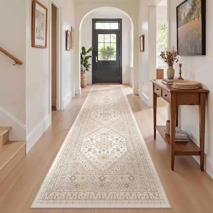 zesthome Long Rugs Runner - Washable Runner Rugs for Hallway 2x10, Ultra-Thin Soft Kitchen Carpet Runner, Anti Slip Backing Runner Rugs for Entrance, Bedroom, Living Room (Cream/Beige,2'x10')