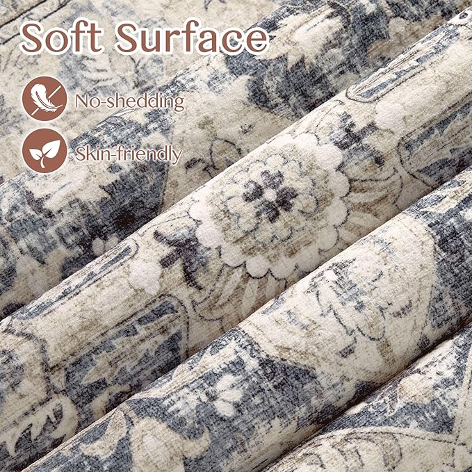 Tortania Area Rug 2x3 Doormat - Washable Vintage Oriental Farmhouse Soft Thin Indoor Carpet for Living Room Bedroom Hallway Entryway Kitchen - Cream/Blue