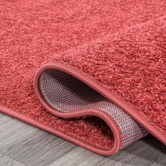 JONATHAN Y Haze Solid Low-Pile Red 7x7 Square Indoor Area Rug, Coastal,Bohemian,Minimalist,Classic, Easy-Cleaning for Living Room,Bedroom,Kitchen,Pet Friendly,Non-Shedding (SEU100E-7SQ)