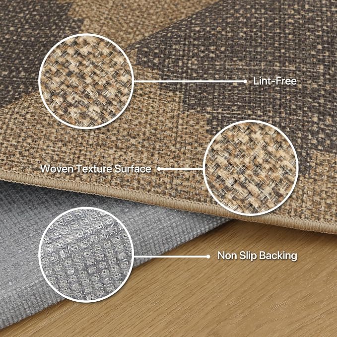 GENIMO Indoor Outdoor Area Rug 5'x8', Checkered Easy Jute Rug Machine Washable, Easy-Cleaning, Non Slip Geometric Outdoor Carpet for Patio, Living Room, Backyard, Porch, Deck, Balcony, Diamond Brown