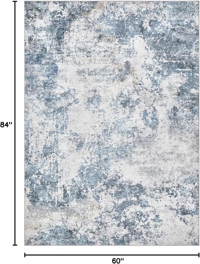 DMOYEST 5x7 Area Rug - Washable & Non Slip Indoor Rug for Living Room, Kid & Pet Friendly Abstract Low Pile Soft Carpet for Bedroom and Dining Room - Blue