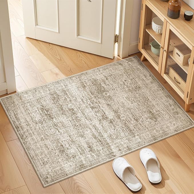 2x3 Rug Non Slip, Small Washable Entryway Rug,Brown | Welcome Mat,Runner for Kitchen,Front Door,Bathroom,Bedroom,Thin Area Rug,Soft Foldable Indoor Carpet,Stain Resistant