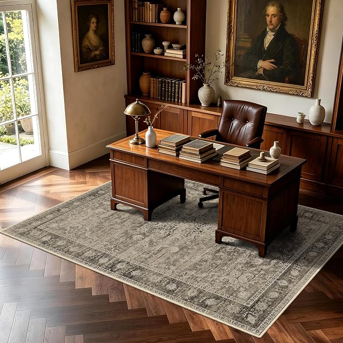 4x6 Entryway Rug, Vintage Medallion Carpet for Bedroom, Brown | for Living Room and Kitchen, Washable Low Pile Indoor Rug with Non-Slip Silicone Backing, Non-Shedding Stain Resistant