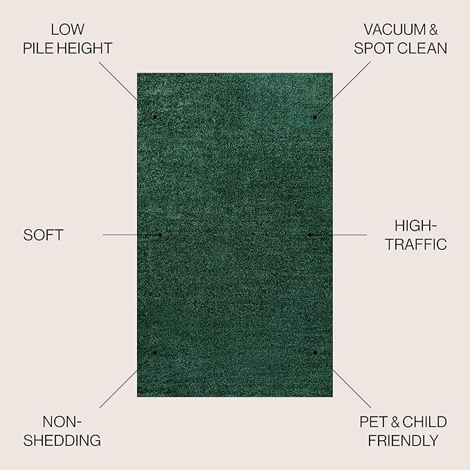JONATHAN Y Haze Solid Low-Pile Emerald Indoor Area Rug 5x8, Coastal,Bohemian,Minimalist,Classic, Easy-Cleaning for Living Room,Bedroom,Kitchen,Pet Friendly,Non-Shedding (SEU100L-5)