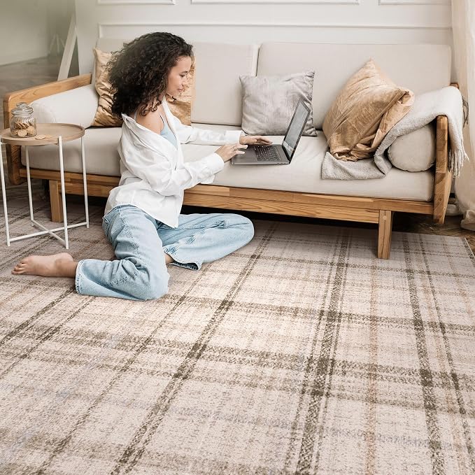 Tortania Area Rug Living Room Rugs - 10x14 Washable Large Soft Neutral Boho Moroccan Bohemian Farmhouse Rug Indoor Floor Carpet for Bedroom Under Dining Table Home Office Decor - Taupe
