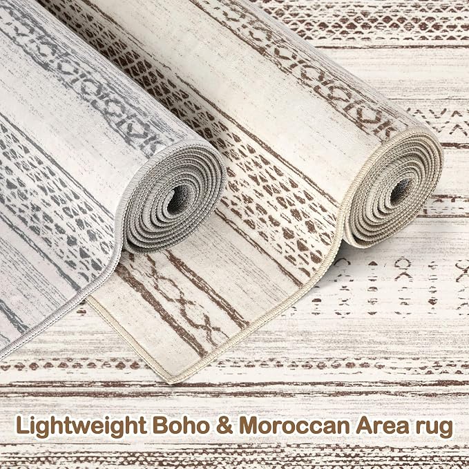 Tortania Area Rug Living Room Rugs - 2x3 Washable Soft Neutral Boho Moroccan Farmhouse Mat Indoor Floor Carpet for Bedroom Hallway Entryway Kitchen Home Office Decor - Beige