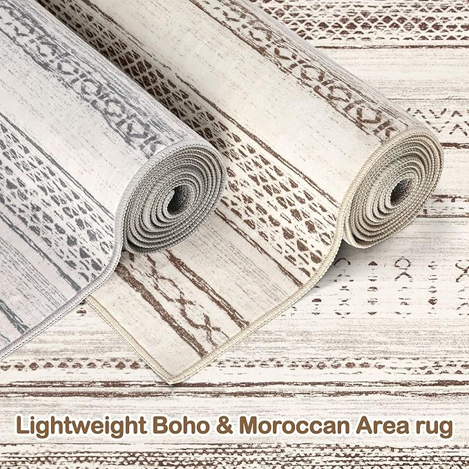 Tortania Area Rug Living Room Rugs - 10x14 Washable Large Soft Neutral Boho Moroccan Bohemian Farmhouse Rug Indoor Floor Carpet for Bedroom Under Dining Table Home Office Decor - Beige