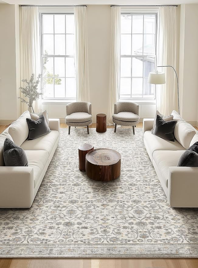 Washable Rugs for Living Room: 10x14 Area Rugs for Bedroom Ultra Soft Non-Slip Stain Resistant Vintage Boho Large Carpet for High-Traffic Dining Room - Farmhouse Decor
