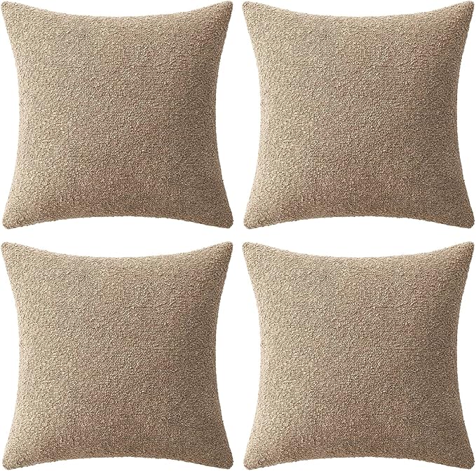 MIULEE Decorative Boucle Throw Pillow Covers 18x18 Inch Camel Set of 4 | Textured Accent Pillow Cases Soft Couch Cushion Covers for Modern Farmhouse Boho Sofa Bed Livingroom Home Decor