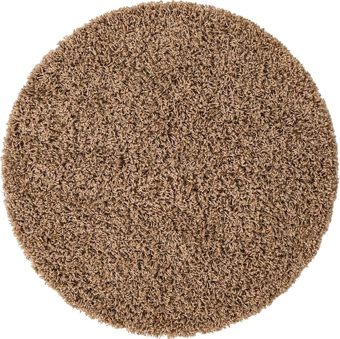 Unique Loom Solid Shag Collection Area Rug (3' 3" Round, Sandy Brown)