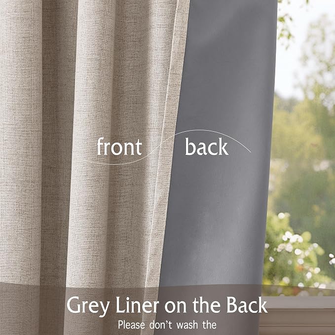 RYB HOME Pinch Pleated Full Blackout Curtains Linen Blended Window Curtains 96 inches for Living Room Bedroom Home Office Privacy Thermal Insulated Drapes, W 42 x L 96 inch, Beige, 2 Panels