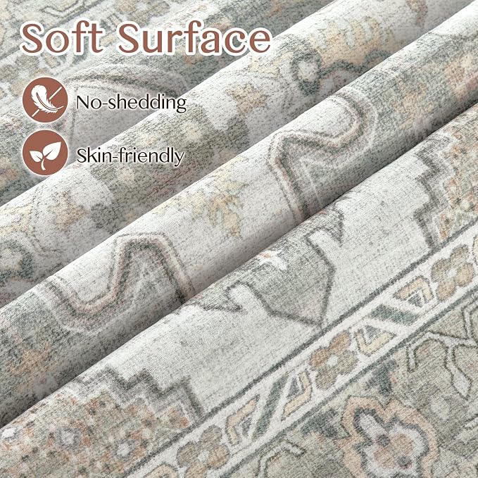Tortania Area Rug Living Room Rugs - 3x5 Washable Rug Vintage Oriental Distressed Farmhouse Small Thin Indoor Carpet for Living Room Bedroom Under Dining Table Home Office - Sage Green