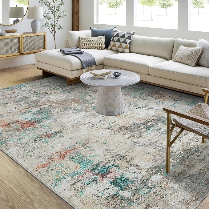 ROYHOME Modern Abstract Area Rug 6x9 Non Slip Non Shedding Rug Low Pile Stain Resistant for Bedroom Living Room,Colorful