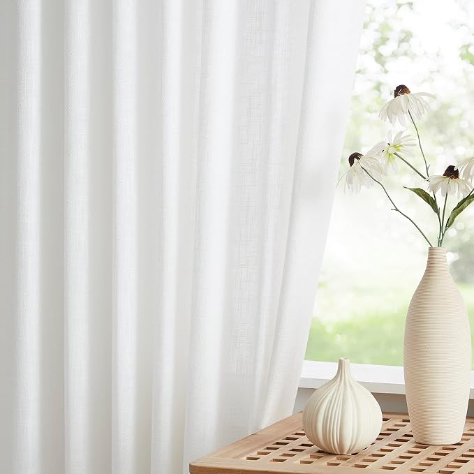 Vision Home White Pinch Pleated Semi Sheer Curtains Textured Light Filtering Window Curtains 72 inch for Living Room Bedroom Rayon Blended Pinch Pleat Drapes with Hooks 2 Panels 40" Wx72 L