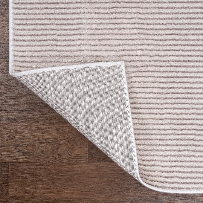 JONATHAN Y Cole Pinstripe High-Low Cream/Silver Indoor Area Rug, 8x10, Modern, Minimalist, Easy-Cleaning for Living Room, Bedroom, Kitchen, Pet Friendly, Non-Shedding (CAR101A-8)