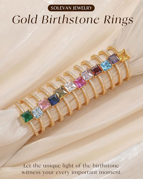 Birthstone Gold Rings for Women Non Tarnish 14K Gold Plated Stackable Cubic Zirconia Thumb Rings Dainty Cute Emerald Eternity Band Pinky Ring Engagement Wedding Promise Rings Jewelry Gifts