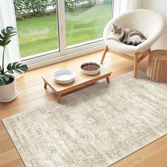 2x4 Rug Runners for Hallways Non Slip,Beige | Washable Rugs for Kitchen,Entryway,Bedroom,Bathroom,Nursery Room,Thin,Soft Runner Rug,Stain Resistant Indoor Carpet