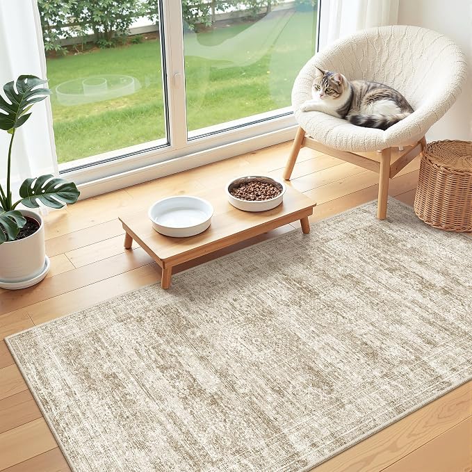 2x4 Rug Runners for Hallways Non Slip,Brown | Washable Rugs for Kitchen,Entryway,Bedroom,Bathroom,Nursery Room,Thin,Soft Runner Rug,Stain Resistant Indoor Carpet
