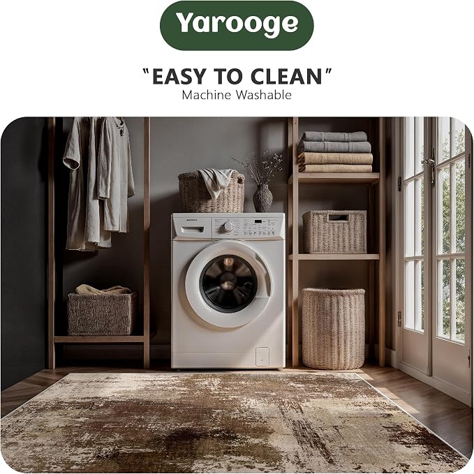 6x9 Area Rugs - Modern Abstract Washable Rug, Ultra Soft Non Slip Low Pile Large Rugs for Living Room, Floor Carpet for Bedroom Dining Room Office Laundry Nursery Home(A-Brown)
