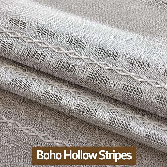 Light Gray Boho 96 inch curtains 2 panel set for Living Room Dining room floor to ceiling , Light Filtering Tassels Privacy Country Vintage Embroidery Bohemian Stripes Window Treatment Back Tab, 50"W