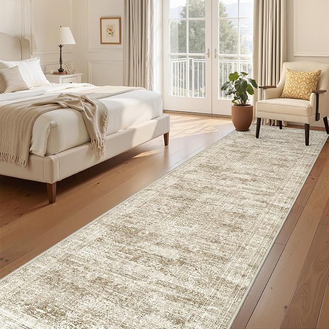 3x12 Runner Rug Non Slip,Washable Hallway Runner Rug,Brown | Carpet Runners for Hallway 12ft,Entryway,Bedroom,Living Room,Thin,Soft, Long Rug,Stain Resistant Indoor Carpet