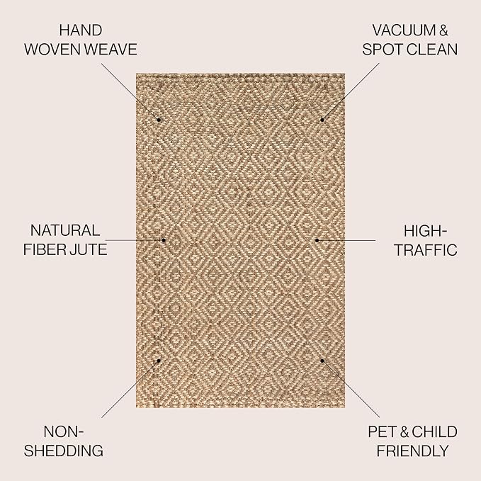 JONATHAN Y Hira Hand Woven Diamond Chunky Jute Natural Indoor Area Rug, 3x5, Bohemian, Transitional, Easy-Cleaning for Living Room, Bedroom, Kitchen, Pet Friendly, Non-Shedding (NFR100A-3)