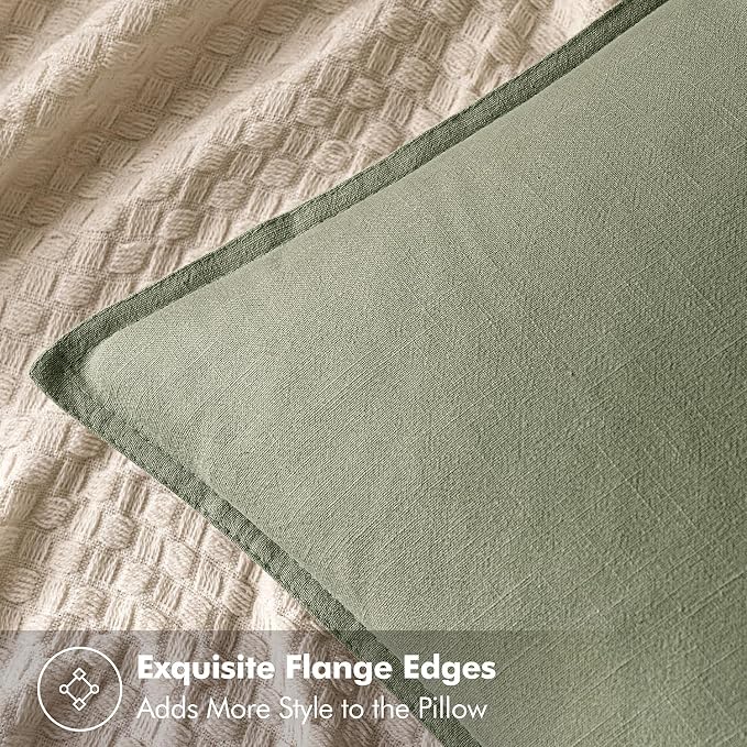 MIULEE Decorative Linen Euro Sham Pillow Covers 24x24 Sage Green | Boho Farmhouse Neutral Couch Throw Pillows for Bed, Pack of 2 Accent Modern Pillowcases, Sofa Livingroom Home Decor