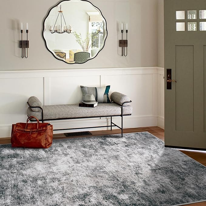 6x9 Area Rugs for Living Room Rug Washable: Modern Rug for Dining Room Bedroom Carpet Non Slip Low Pile 6 by 9 Indoor Abstract Nursery Home Office Black