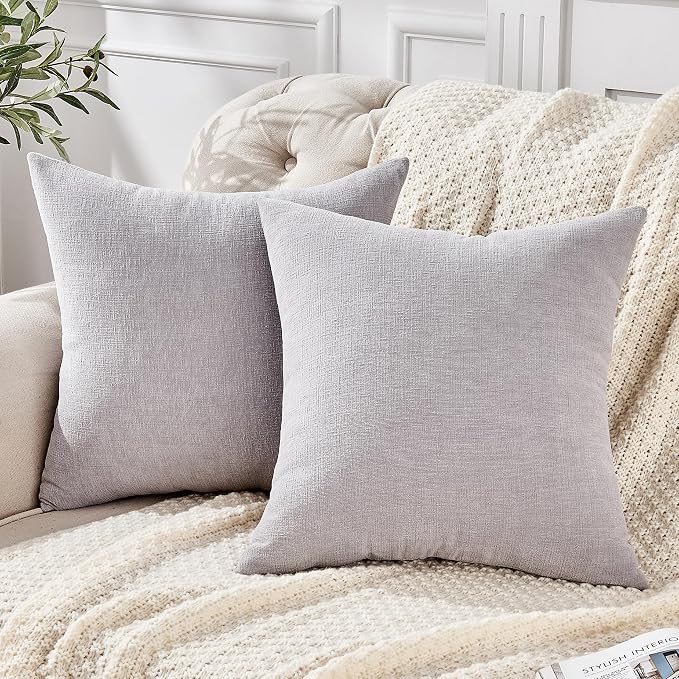 GAWAMAY Decorative Square 16x16 Inch Throw Pillow Covers Set of 2, Super Soft Chenille Pillows Farmhouse Fall Pillowcase for Living Room Bedroom Sofa Couch Cushion Cover Light Grey 40x40cm