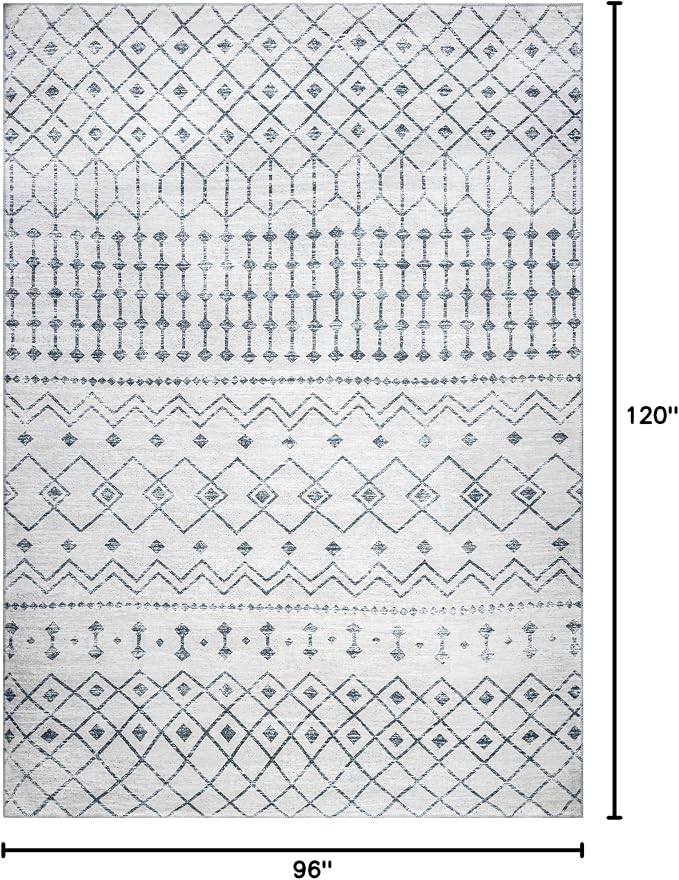 Mandala - Indoor Area Rugs 8x10 Washable, Stain Resistant Machine Washable Rugs for Living Room, Bedroom, and Modern House Décor - Durable Polyester Material, Colorful Patterned - Grey & Ivory