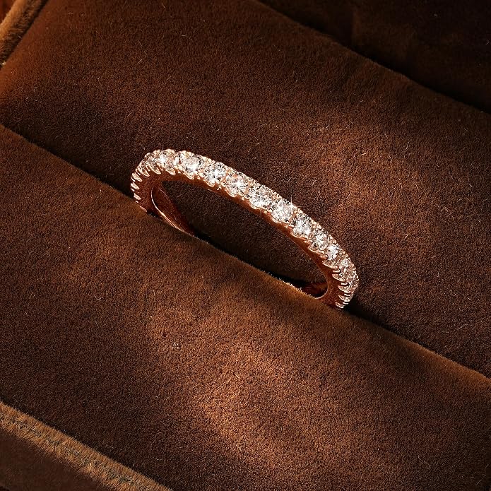 14K Gold Filled Silver Simulated Diamond Moissanite Engagement Promise Ring for Her, Stackable Ring Channel Setting Full Eternity Bridal Band Halo Rings Wedding Bands Size 4 to 10