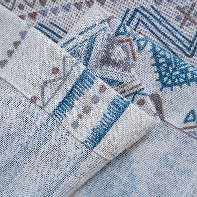 MYSKY HOME Curtains 84 inches Long for Living Room Boho Linen Sheer Drapes Geometric Farmhouse Decor Light Filtering Privacy Protect Soft Touch Treatment Back Tab for Home, 50" Wide, Khaki, 2 Panels