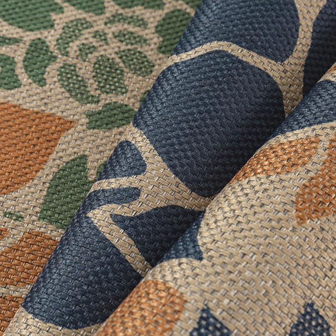 PureCozy 6x9 Easy Jute Outdoor Rug Navy/Organge Floral Textured Indoor Outdoor Area Rug Farmhouse Patio Carpet for Backyard, Patio, Porch, Easy-Cleaning, High Traffic, Pet-Friendly, Non-Shedding