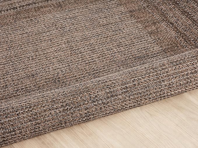 Berry Easy Jute Indoor Outdoor Rug, 8x10 Neutral Bordered Jute Look, Weather Resistant, Easy Care, Lightweight Outdoor Farmhouse Carpet for Patio, Porch, Living Room (8' x 10', Brown)
