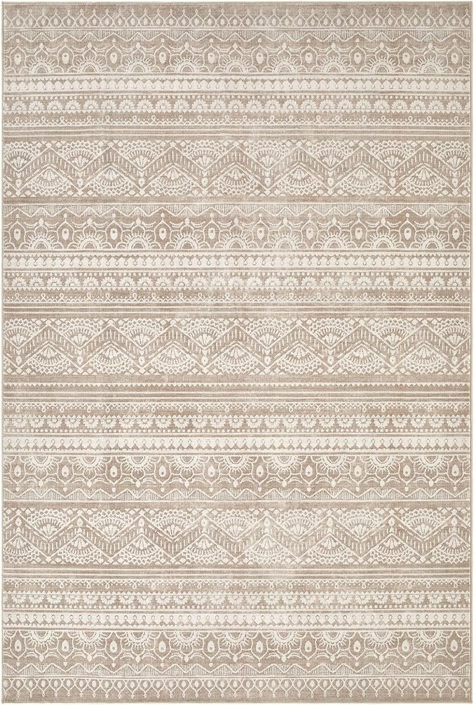 Tortania Area Rug Living Room Rugs - 9x12 Washable Large Soft Neutral Boho Moroccan Bohemian Farmhouse Rug Indoor Floor Carpet for Bedroom Under Dining Table Home Office Decor - Light Brown