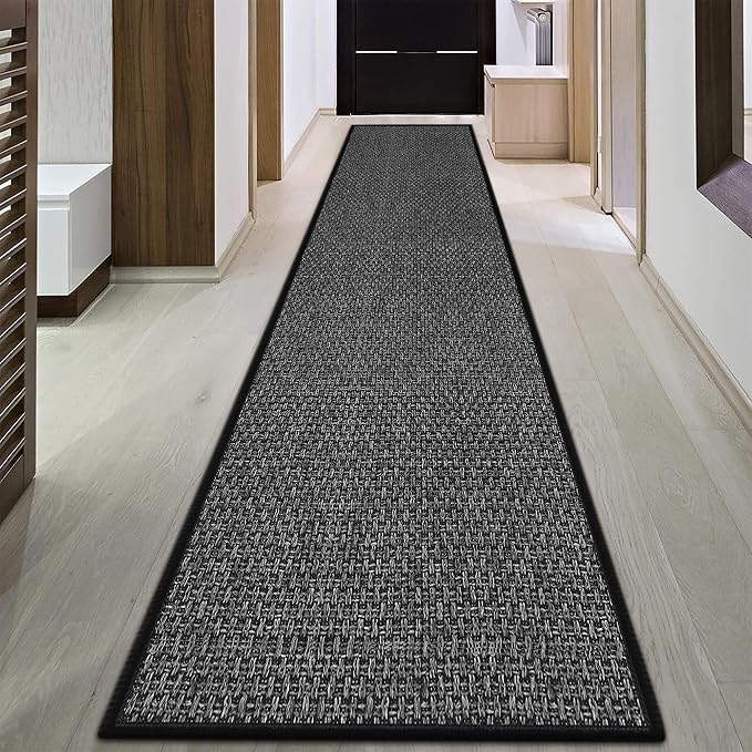 GOYLSER 17ft Extra Long Jute Runner Rugs for Hallways, Rubber Backed Hall Floor Mat Non Slip, Absorbent Entry Way Runner Rugs Indoor, Black