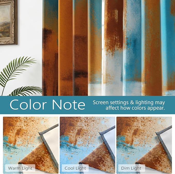 Asuexpect Rust Curtains 2 Panels Abstract Curtain Room Darkening Grommet Window Drapes Modern Decorative Window Treatments for Bedroom Living Room, 52x63 Inches