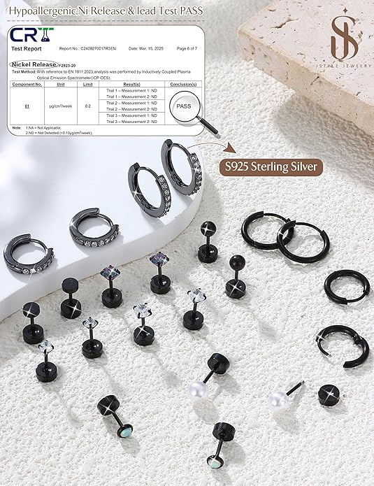Jstyle Hypoallergenic Stud Hoop Earrings for Women Small Flat Back Surgical Stainless Steel Earrings for Sensitive Ears Trendy Silver Hoops Cartilage Earring Stacks Set Multiple Piercing Jewelry Gifts