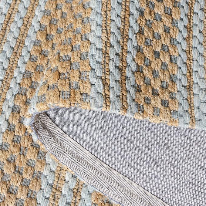 Martha Stewart X SAFAVIEH Collection Area Rug - 9' x 12', Natural & Light Blue, Handmade Wool & Jute, Ideal for Living Room, Bedroom, Dining Space (MSR9528L)